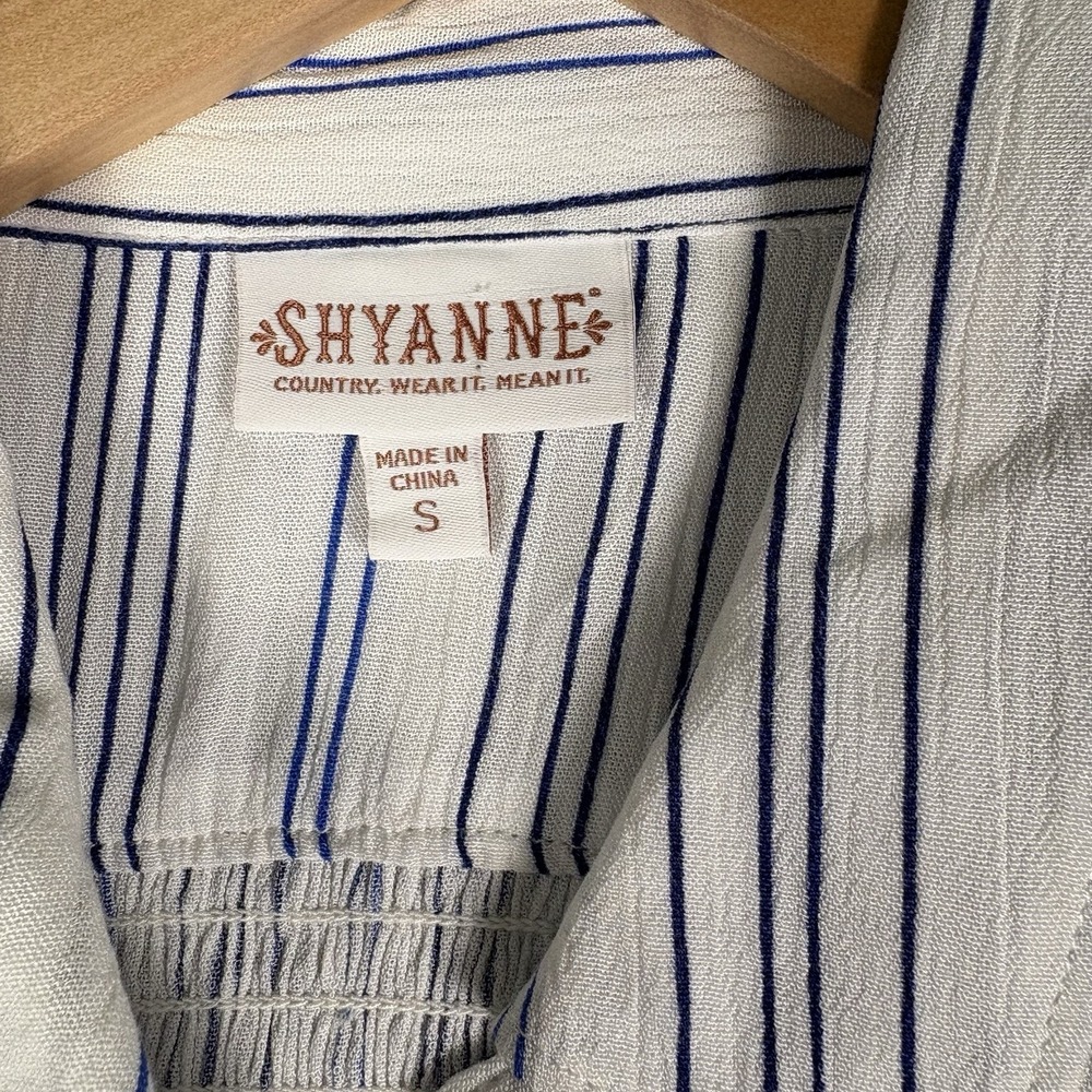 SHYANNE Striped Blouse Women's Size Small Blue Button-Up Countrycore Western Top - Picture 2 of 9